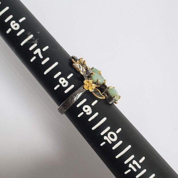 New EMERALD Sterling Silver Ring 925 Floral Artisan Gold Accents - Picture 15 of 15